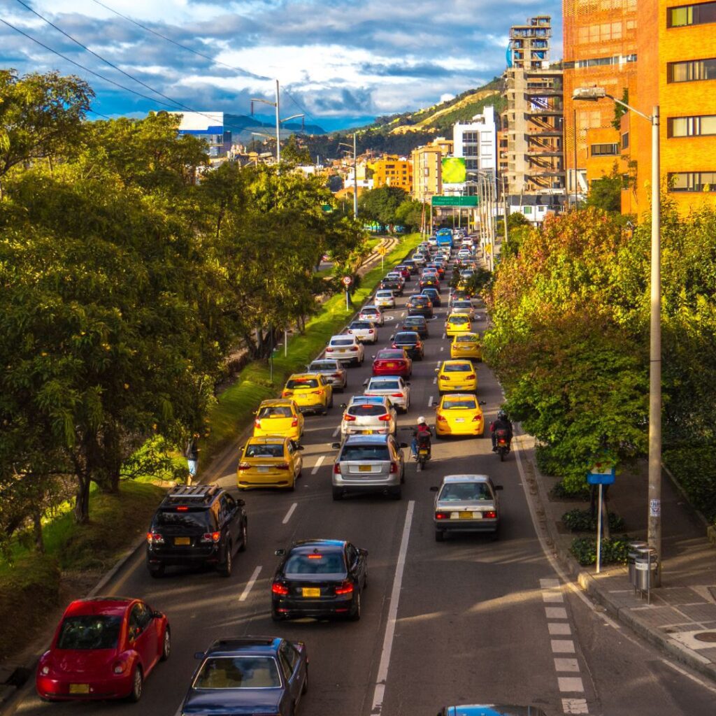 City traffic in Bogotá, Colombia.