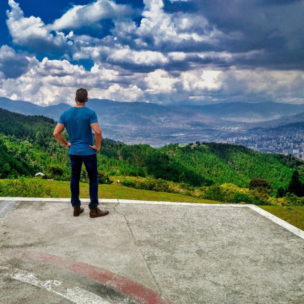 View of Medellín from the helipad at La Catedral, Pablo Escobar's self-made prison now a senior living facility, shown on the Live in Colombia page.
