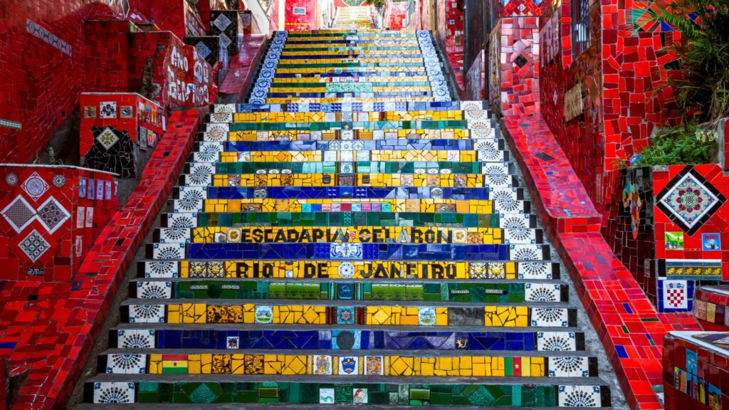 Beautiful, colorful, tiled steps called Escadaria Selaron in Rio de Janeiro, Brazil.