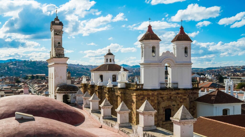 Neri monastery at the Merced church in Sucre Bolivia on a partly cloudy day.