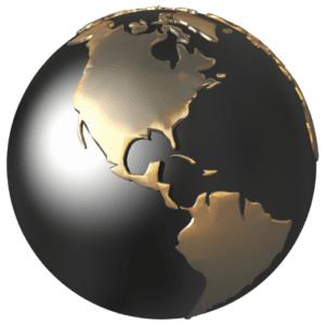 The Americas as shown on a global map in a bronze and gold color.
